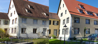 Vorher-nachher-Bild eines Wohngebäudes